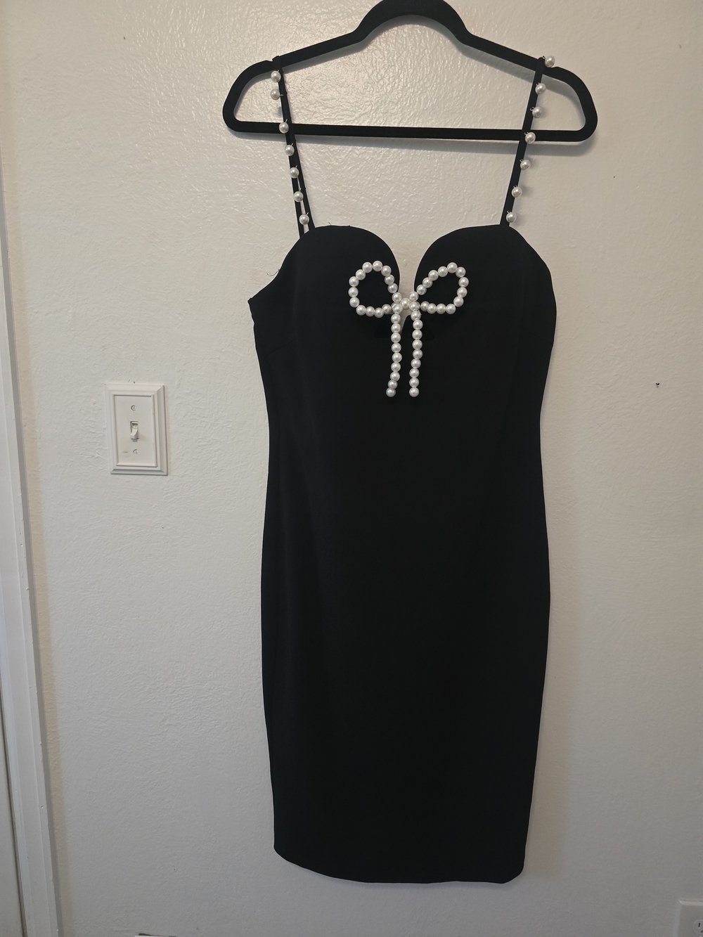 Fashion Nova Black Midi Dress with Pearl Bow